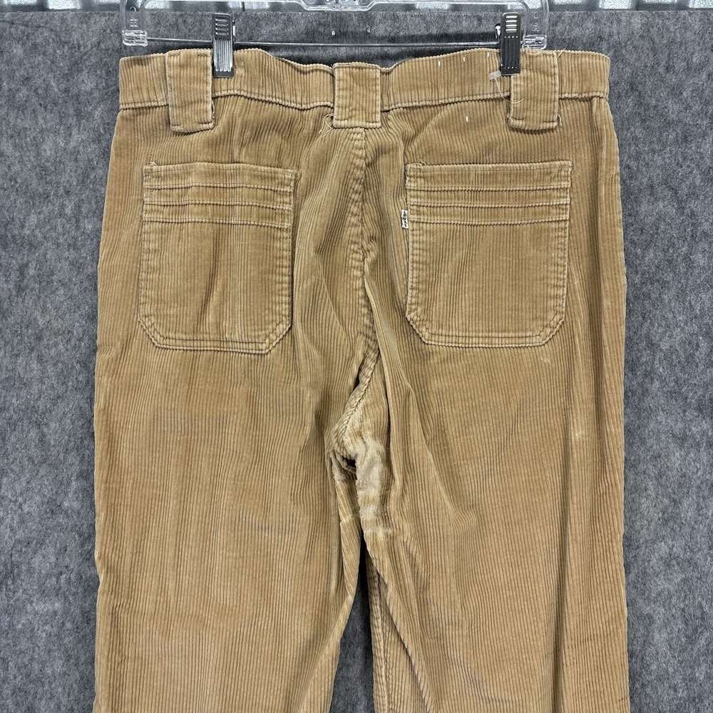 Vintage 1970s Levi's Corduroy Flare Pants 33x29 Tan Talon Zip USA Distressed - Picture 11 of 16